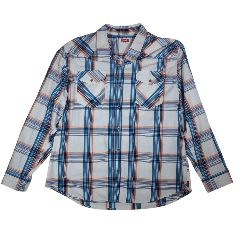 Wrangler Western‎ Shirt Mens 2XL Blue Plaid Stretch Button Up Pockets - Picture 2 of 11